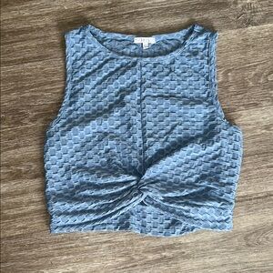 Iris Light Blue Textured Twist Front Crop Tank size L